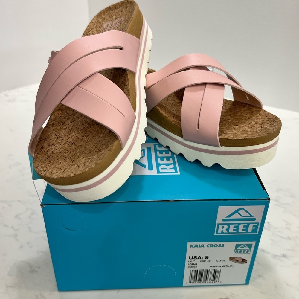 Reef Blush Pink Cork Slide Sandals - Picture 2 of 11